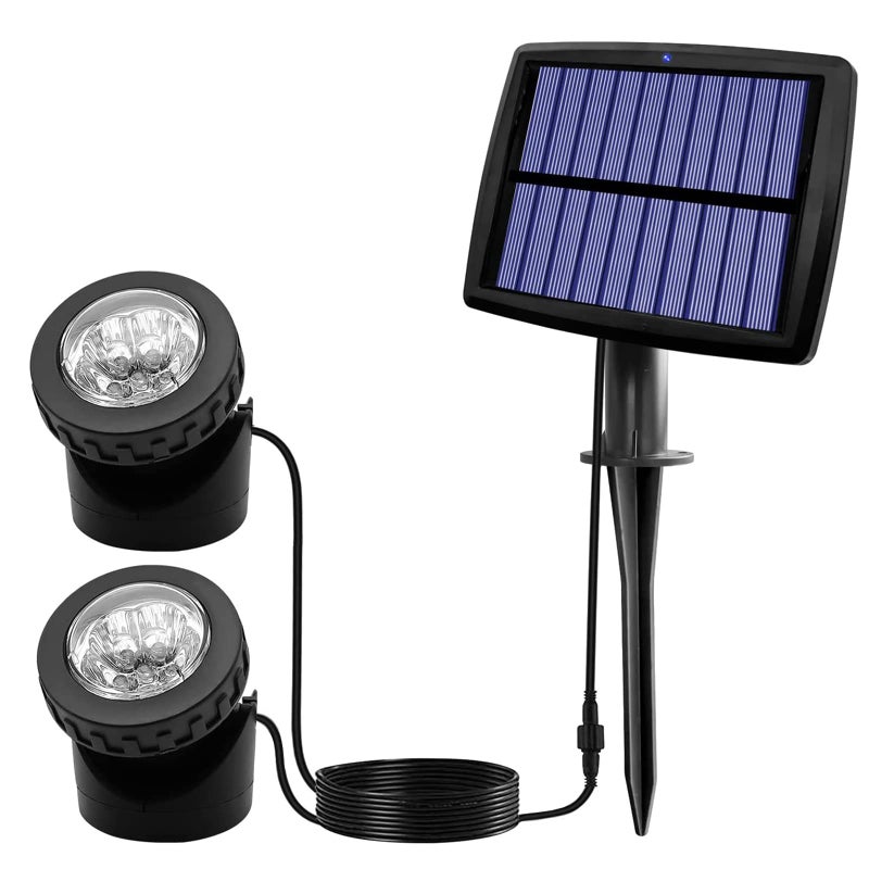 AVEKI Solar Pond Spotlights, 2 in 1 12 LED Solar Underwater Lights with Dual Head Waterproof Submarine Landscape Spotlight Security Lighting for Outdoor Patio Garden Fountain Pond - Image 1